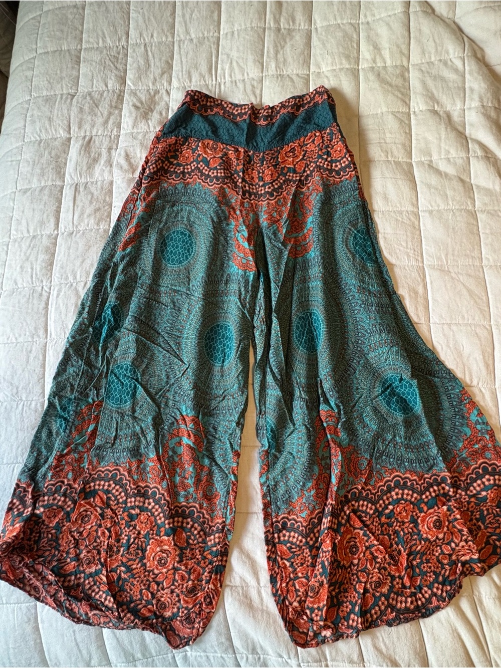 Harem Pants Teal Orange Mandala Boho Wide Leg Palazzo Pants